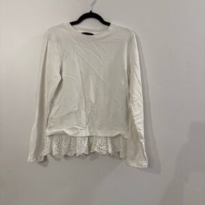 Banana Republic White Long Sleeve Top with Lace Hem